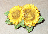 VINTAGE SUNFLOWER FLOWER BROOCH PIN PLASTIC RESIN 1-3/4" WIDE YELLOW & GREEN Sunflower