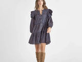 Pink Chicken Kalari Double Ruffle Dress Medium Navy Carnation New Prairiecore Carnation