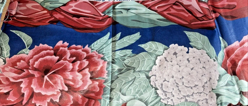 47" X 54" wide P. Kaufmann Scotchgard Fabric red Rose & White Hydrangea flowers Hydrangea