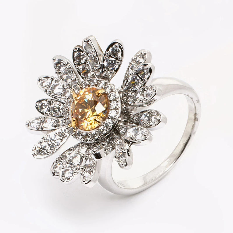 Swarovski Ring Eternal Movable Sunflower 5520366 size 55 Yellow and White Sunflower