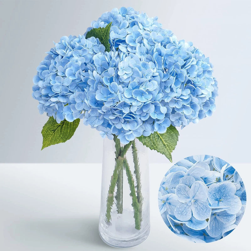 Waipfaru 21" Real Touch Blue Hydrangea Artificial Flowers Long Stem Hydrangea