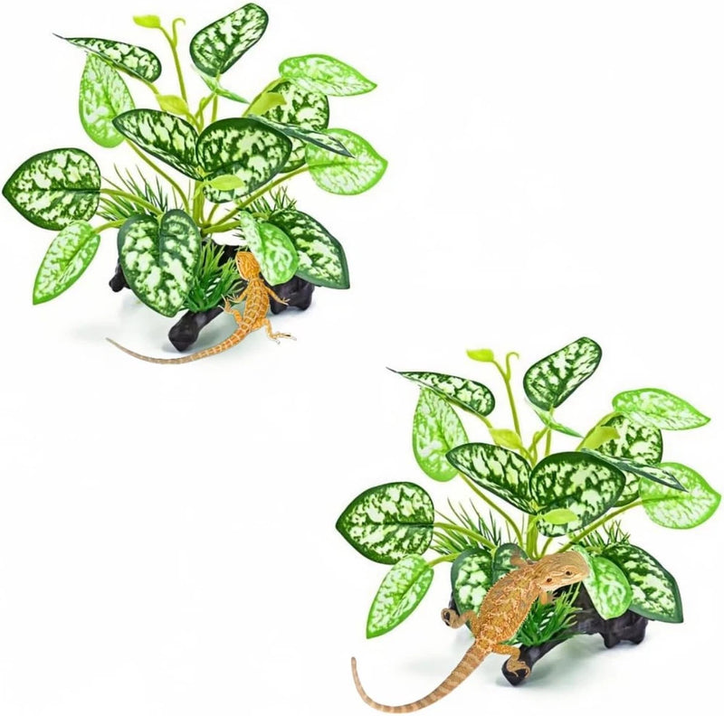 2 Pcs Reptile Artificial Plants, Terrarium Plants Decorations Supplies, Amphibia Green Plant