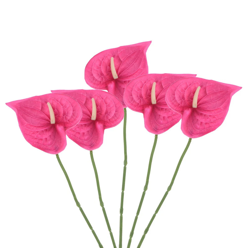 5Pcs 13" Artificial Anthurium Lily Flowers Floral Bouquet Decor, Dark Pink Lily
