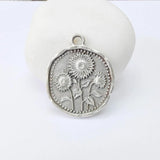 Sunflower Charms, DoubleSide Boho Earring Charms, Antique Silver 28x24mm G37917 Sunflower
