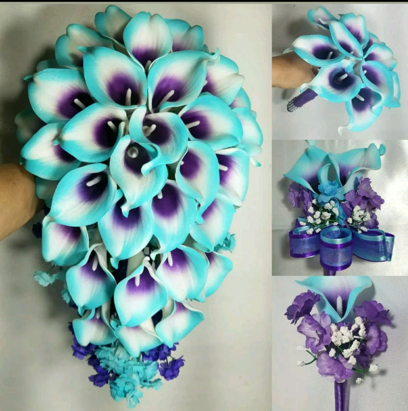 Purple Turquoise Calla Lily Bridal Wedding Bouquet Accessories Bouquet