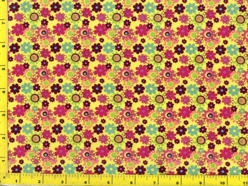 Cottonwood's Red Pink & Blue Flowers on Yellow Quilting Fabric by Yard #352 Flowering Plants