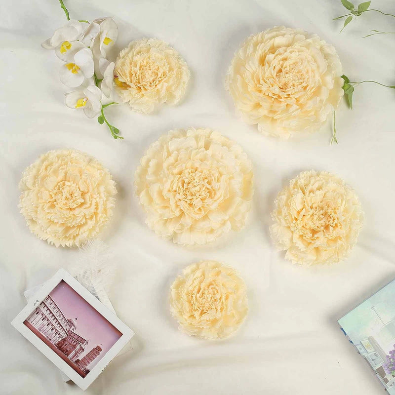 Ivory tissue paper carnation flower set, six layered blooms