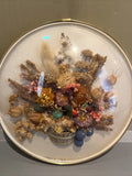 Vintage Dried flower basket harvest circle dome framed picture Dried Flower