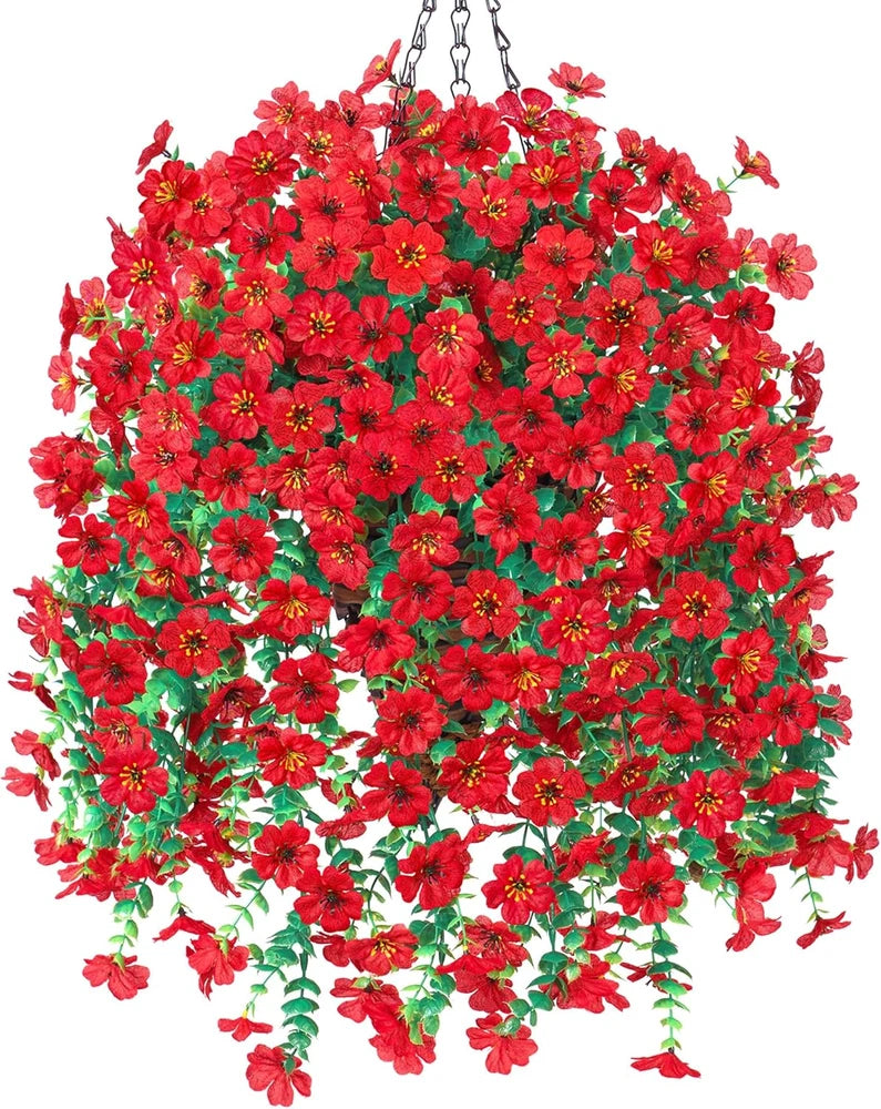 Artificial Hanging Flowers Basket for Outdoor, Fake Flowers Faux Plants Look Rea Flowering Plants