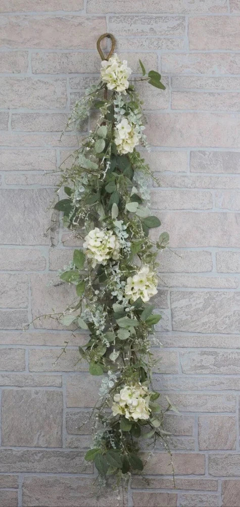 New Greenery Floral White Cream HYDRANGEA GARLAND Swag Vine 4' Hydrangea