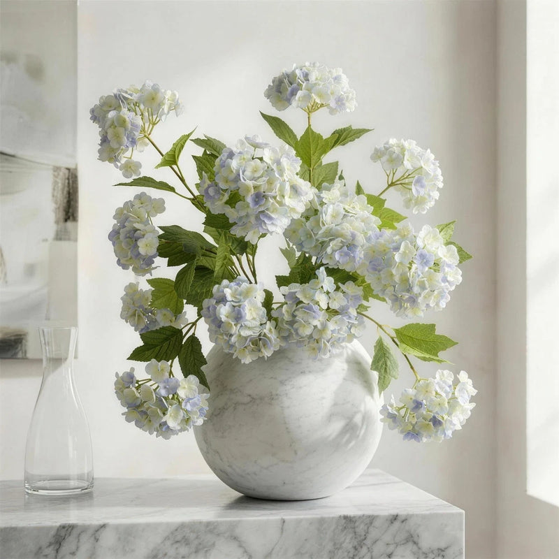 27 Inch Artificial Hydrangea Flowers, 4 Stems with 3-Head Blooms, White to Bl... Hydrangea