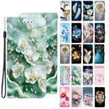 Flower Butterfly Lion Cat Painted Flip Wallet Phone Case for iPhone 14 Pro Max Sunflower
