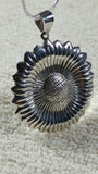 2 x 1.5"  SUNFLOWER CUTE BIG ROUND 9g STERLING SILVER PENDANT NECKLACE 17"mrk925 Sunflower