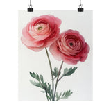 Boho Hot Pink Ranunculus Flower Art Print Poster, Minimalist Floral Wall Art 5 Ranunculus