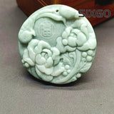 Natural Light Green Hand-carved Peony Flower Pendant Jade Necklace Pendant Peony