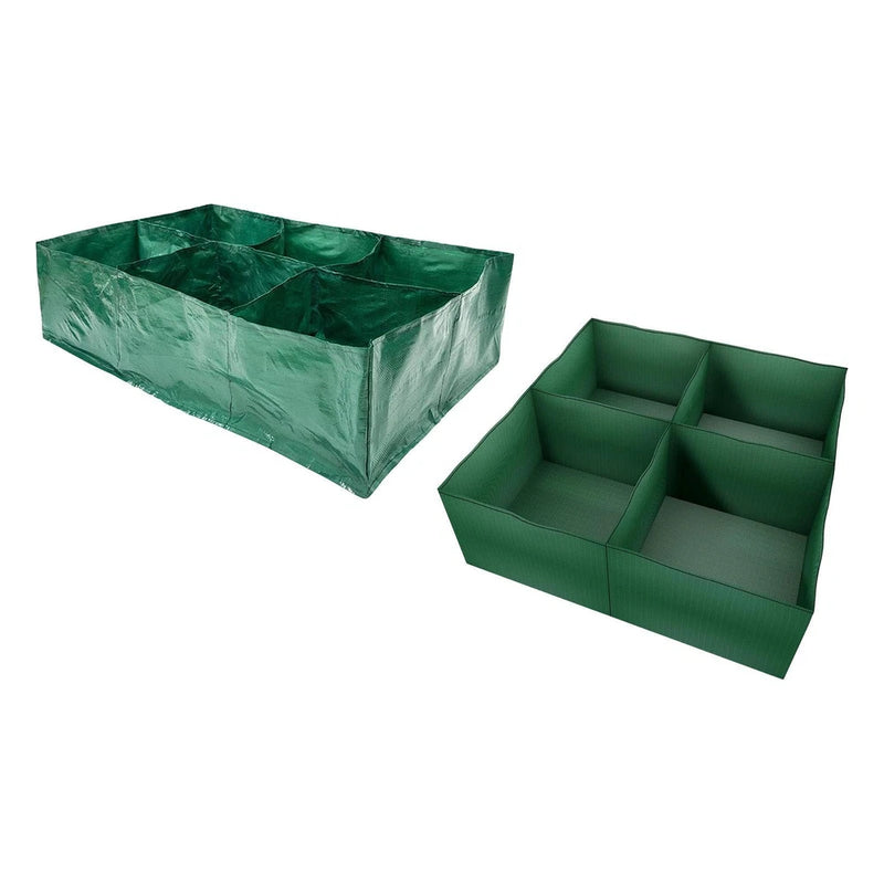 Green fabric grow bag planter with open top and foldable inner dividers