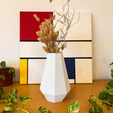 Geometric White Vase Modern Faceted Decorative Vase for Pampas Grass & Dried Pampas Grass