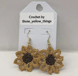 DARK GOLD SPARKLY Sunflower Earrings for Women Crochet Handmade Sunflower