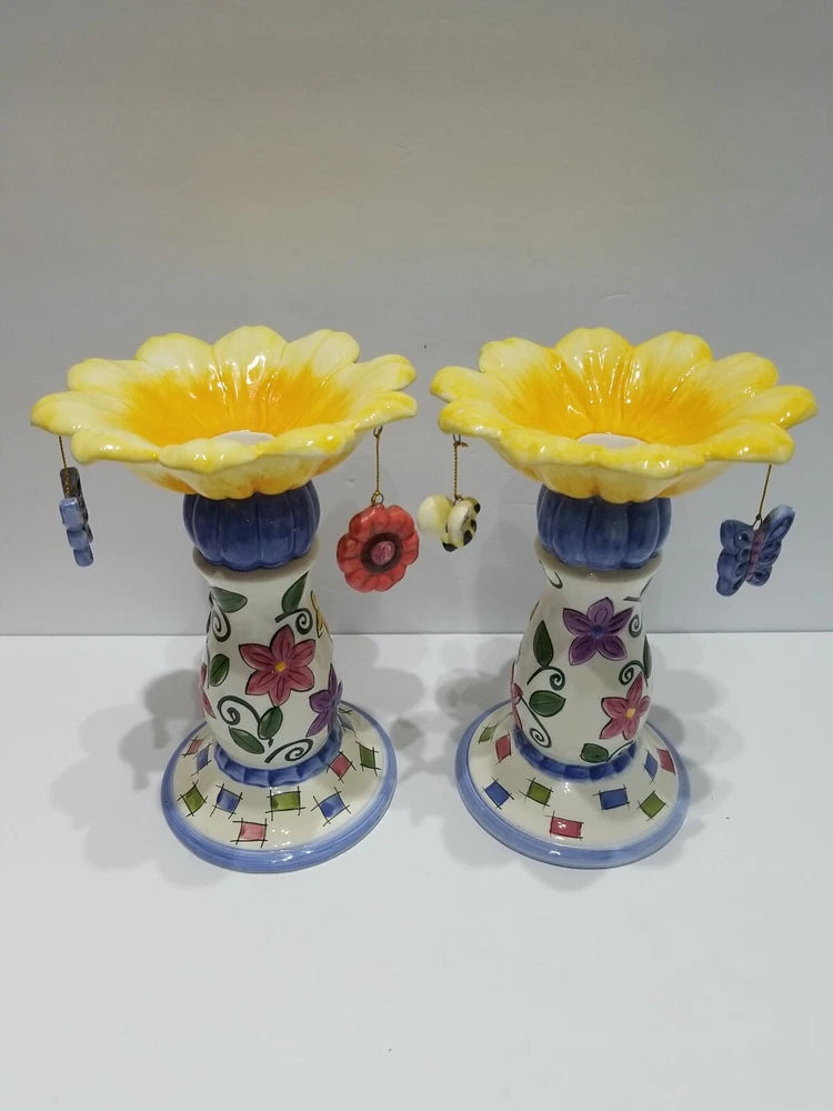 Vintage Ceramic Candle Holders Sunflower Bee Butterfly Flower Charms Cute Gift Sunflower