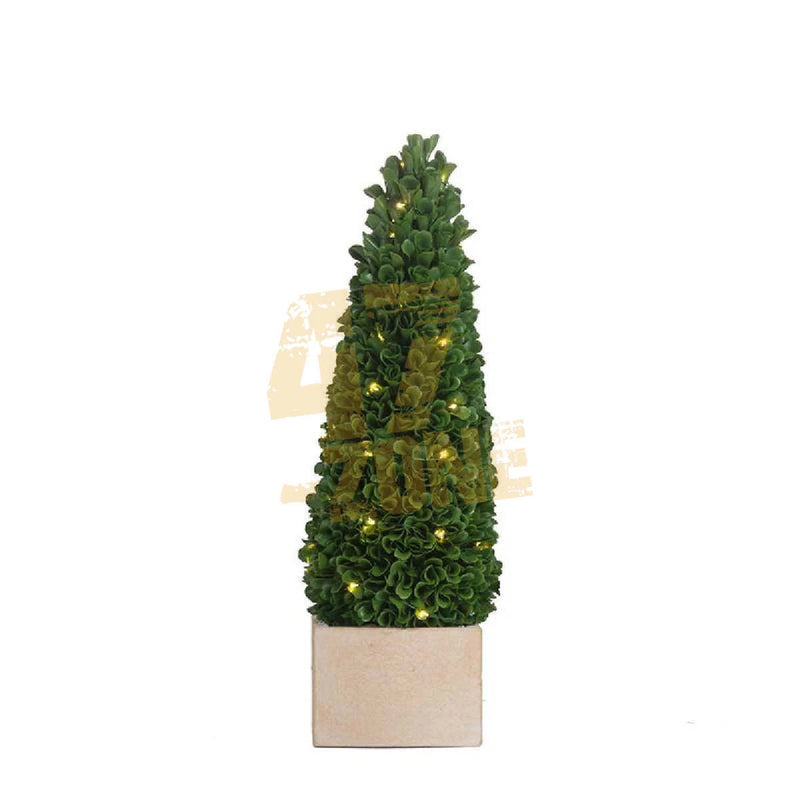 Faux Boxwood Potted Topiary Tree w/ Lights Green Indoor Outdoor Garden Decor Green Plant