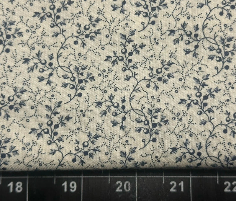 Tina Scrap 9Óx21Ó Leaf Navy Flower Floral White Vine Blue Calico Cotton Fabric Flowering Plants