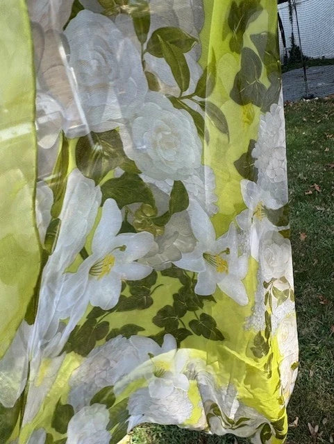 Chanel Mousseline Silk Scarf w/ Lily & Hydrangea Flower Pattern 37" x  37" Rare Hydrangea