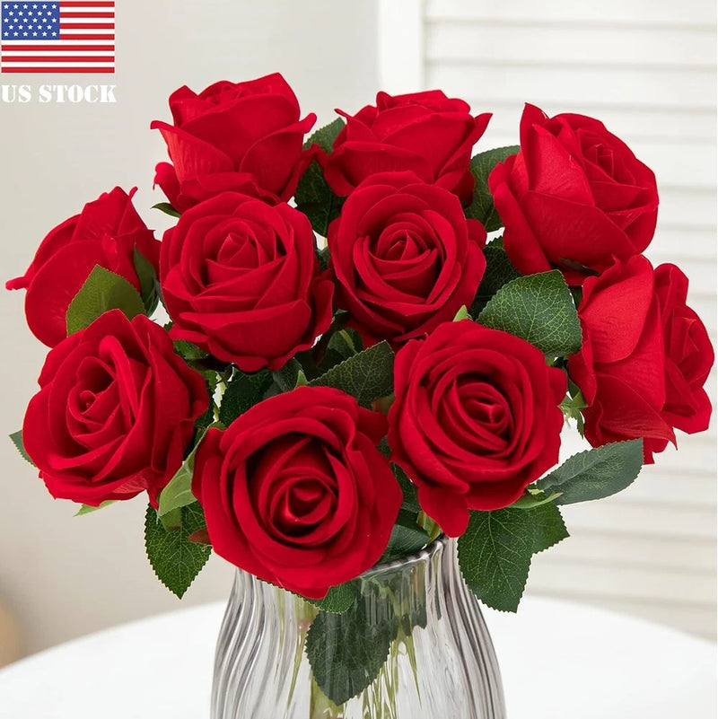 20Pcs Red Silk Roses Artificial Flowers Realistic Bouquet Home Decor valentine Bouquet