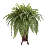 Nearly Natural Boston Fern with Stand Silk Plant in Green/Brown Green Plant