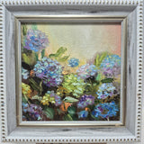 Original autographed oil painting in a frame. Hydrangeas. Impressionism. 4x4 inc Hydrangea