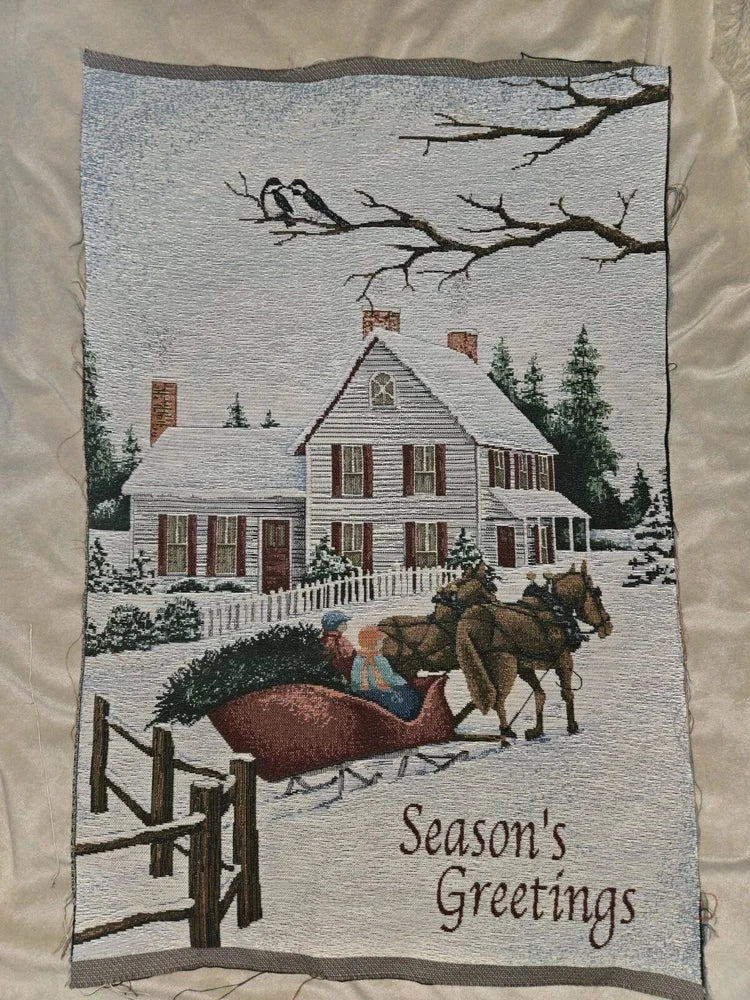 Winter  Seasons Greetings Tapestry Fabric Panel Flowering Plants