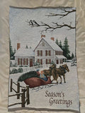 Winter  Seasons Greetings Tapestry Fabric Panel Flowering Plants