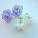 Real Flower Stud Earrings (Purple/White) - Resin Coated Hydrangea Earrings Hydrangea