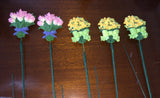 5 Ceramic Floral Picks- Flower Bouquet Has Magnet On Back- Arrangement Supplies Green Plant