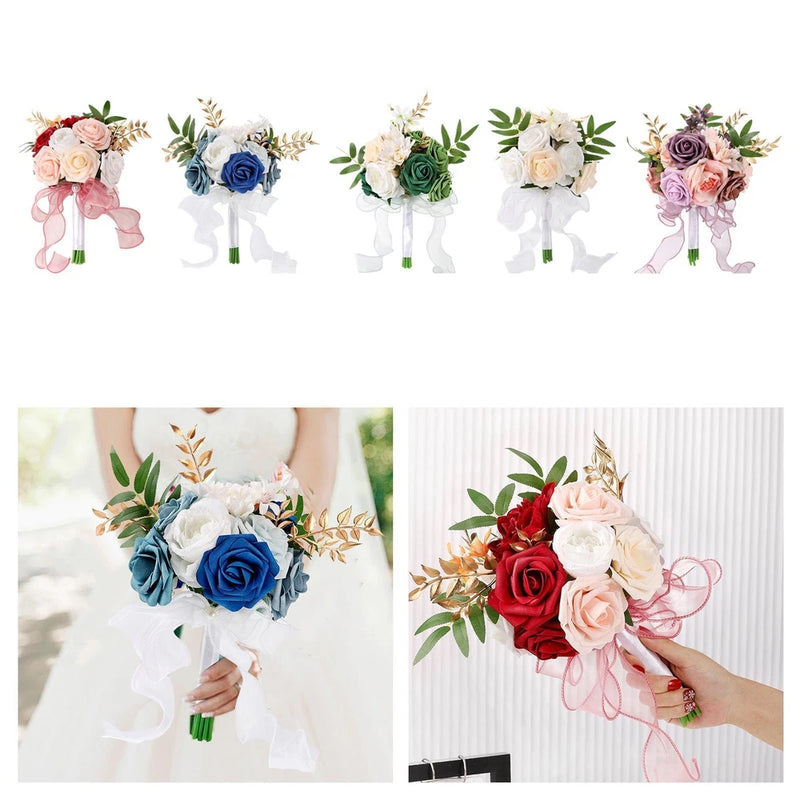 Silk rose bridesmaid bouquet, assorted colors with ribbon, 11.4 inch