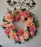Victorian Trading Co Pink Provence Peony & Rose Floral Wreath 40A Peony