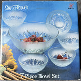 VTG NIB Set Of 7 Pasari Frosted Sunflower Glass 9Ó & 5ÓSalad Bowls Sunflower