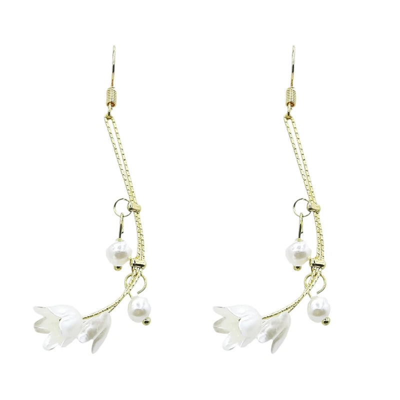 Lily of the Valley Earrings for Women, Lily Pearl Flower Long Tassel Earrings Fl Lily