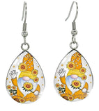 LINEL Gnome Sunflower Teardrop Dangle Yellow Orange Earrings  Silver Hooks Sunflower