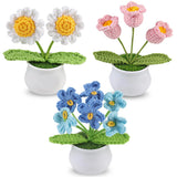 3pcs Crochet Flowers Pot Set with Sunflower, Lily of The Valley, Forget Me No... Sunflower