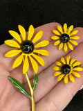Flower Set Sunflower Matching  Earrings Clip-On Enamel Gold Brooch Pin M-5815 Sunflower