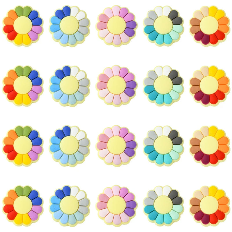 20Pcs Sunflower Silicone Focal Beads Plant Loose Beads for Keychains Lanyard DIY Sunflower