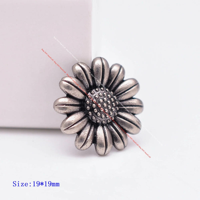 30X Silver Sunflower Cone Rivet Stud Leathercraft Belt Bag Fastener Concho 19mm Sunflower