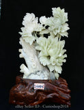19.2" Chinese Natural Green Xiu Jade Carving Peony Flower Sculpture Peony
