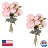 ICBOX 2 Bouquets Pink Peonies Artificial Flowers Vintage Silk Peony 18 Heads Peony
