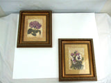 2 Botanical Prints Floral Hydrangea Pansy Ornate Antique Gold Framed 14" x 12" Hydrangea