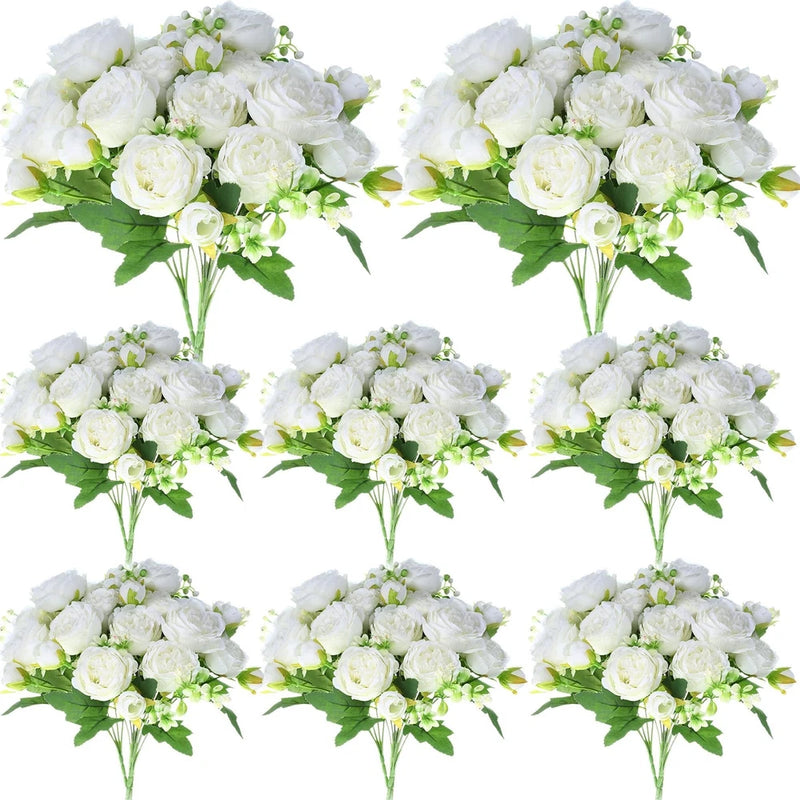 8 Bundles Artificial Peonies White Silk Faux Flowers Bulk For Vase Decor Peony