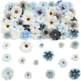 90 Pcs Mini Artificial Silk Flower Heads - Blue Peony, Daisy, Rose Floral Appliq Peony