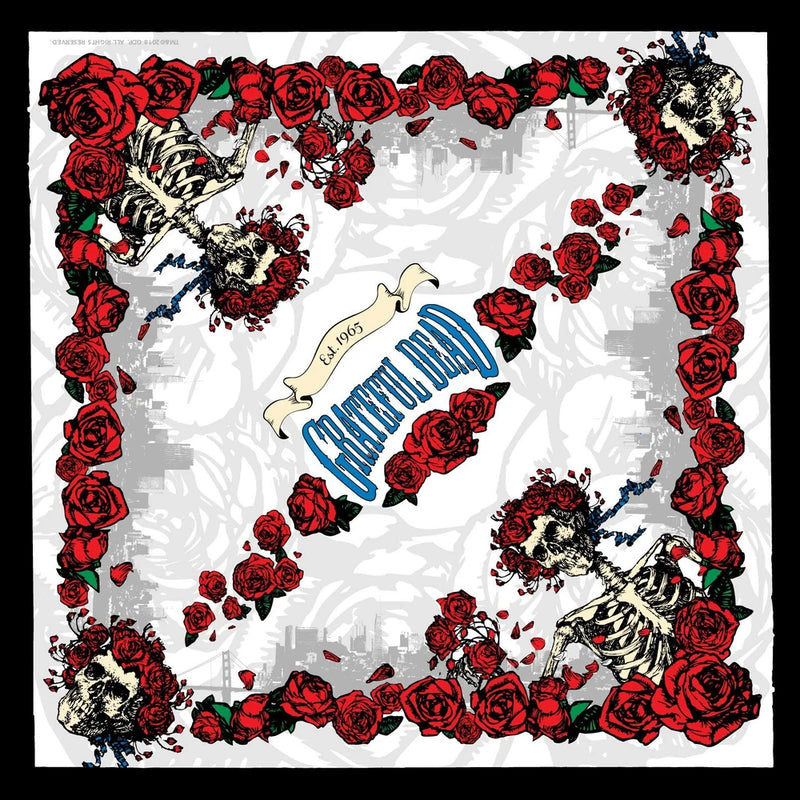 Grateful Dead Bertha Bandana Skull & Roses Deadhead Hippie 100% Cotton, 22x22" Roses