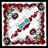 Grateful Dead Bertha Bandana Skull & Roses Deadhead Hippie 100% Cotton, 22x22" Roses