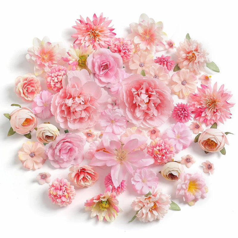 Artificial Flowers Heads Combo Pink Flowers Mix Silk Flowers Heads Faux Rose ... Hydrangea